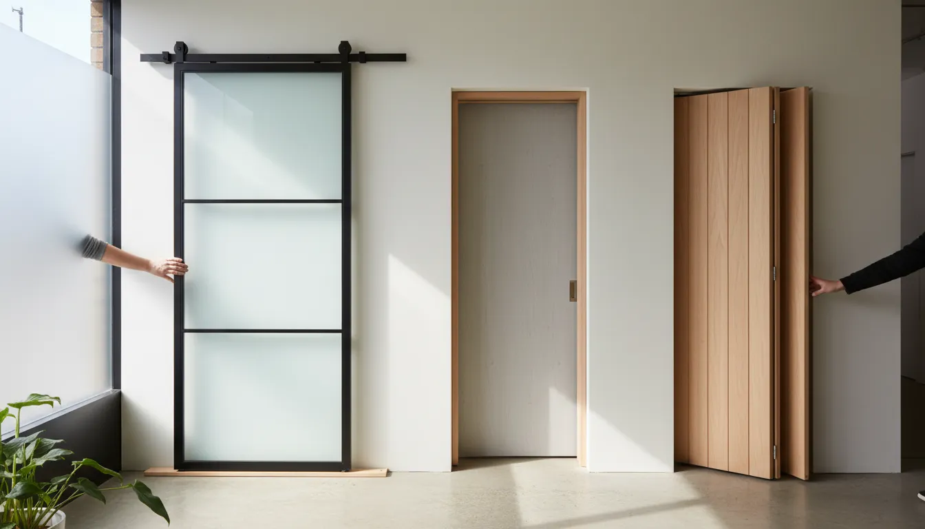 Exponate cu ușă pe șină aparentă, casetă în perete și model armonică în spațiu expozițional redus